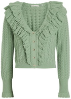 Alice + Olivia Eileen Ruffled Wool Cardigan Green