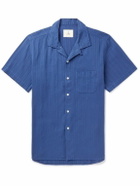 La Paz - Panama Convertible-Collar Striped Textured-Cotton Shirt - Blue