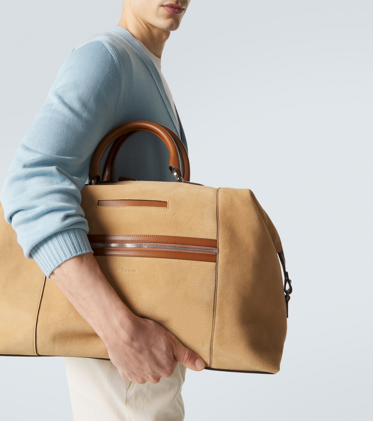 Kiton Leather-trimmed suede duffel bag
