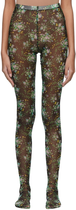 Photo: SHUTING QIU Black & Green Mesh Look 36 Floral Tights