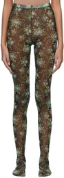 SHUTING QIU Black & Green Mesh Look 36 Floral Tights