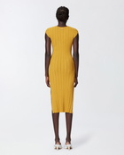 Pinko Knit Midi Dress With Openwork Yellow/Nude
