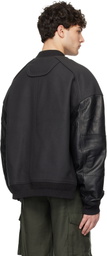 Juun.J Black Varsity Jumper Bomber Jacket