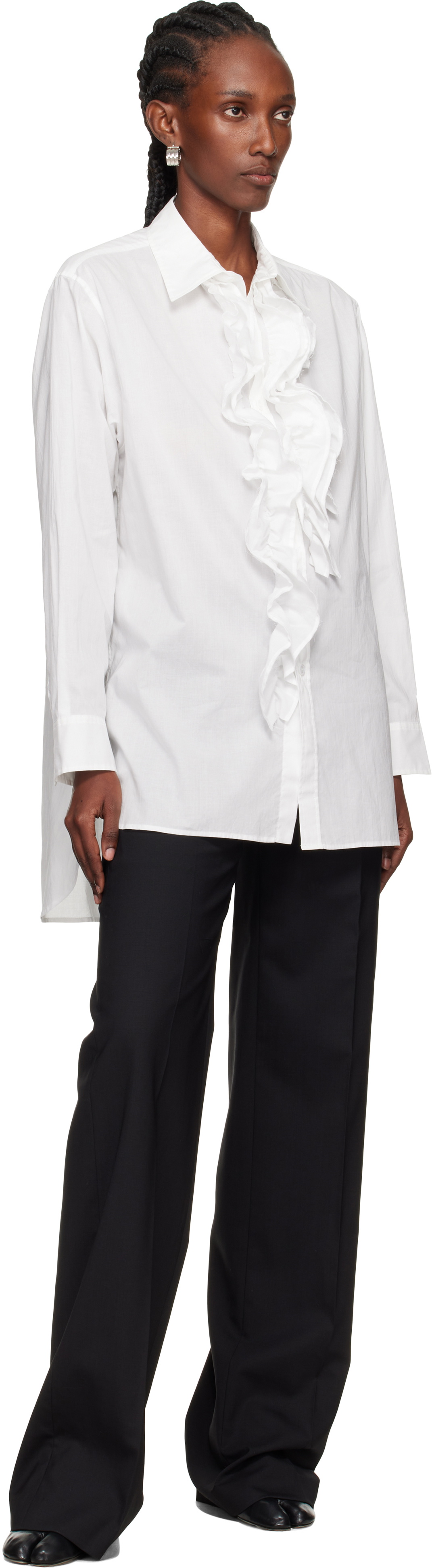 Y's White Cotton Lawn Untrimmed Frill Shirt