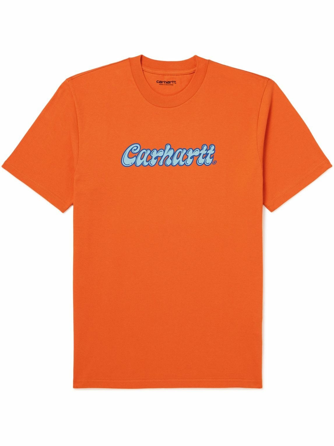 Photo: Carhartt WIP - Liquid Script Slim-Fit Logo-Print Cotton-Jersey T-Shirt - Orange