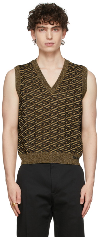 Photo: Versace Black Jacquard Monogram Lurex Vest