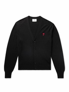 AMI PARIS - Slim-Fit Logo-Embroidered Merino Wool Cardigan - Black