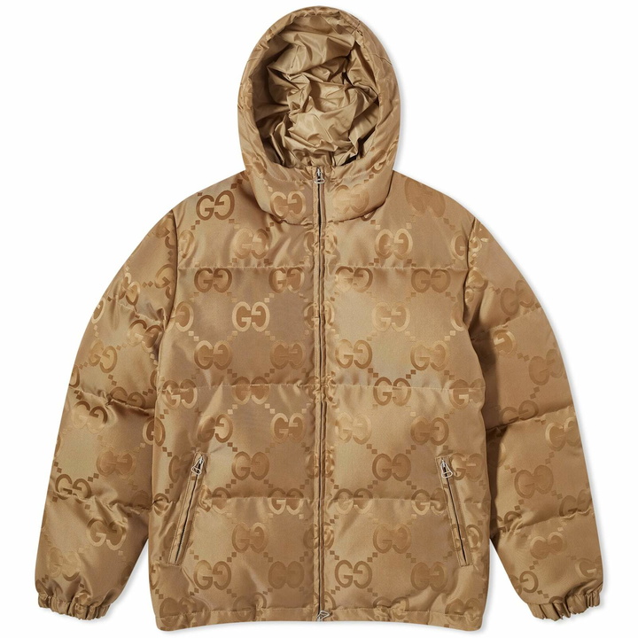 Photo: Gucci Men's Jumbo GG Jacquard Down Hooded Jacket in Beige