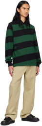 Burberry Black & Green Striped Long Sleeve Polo