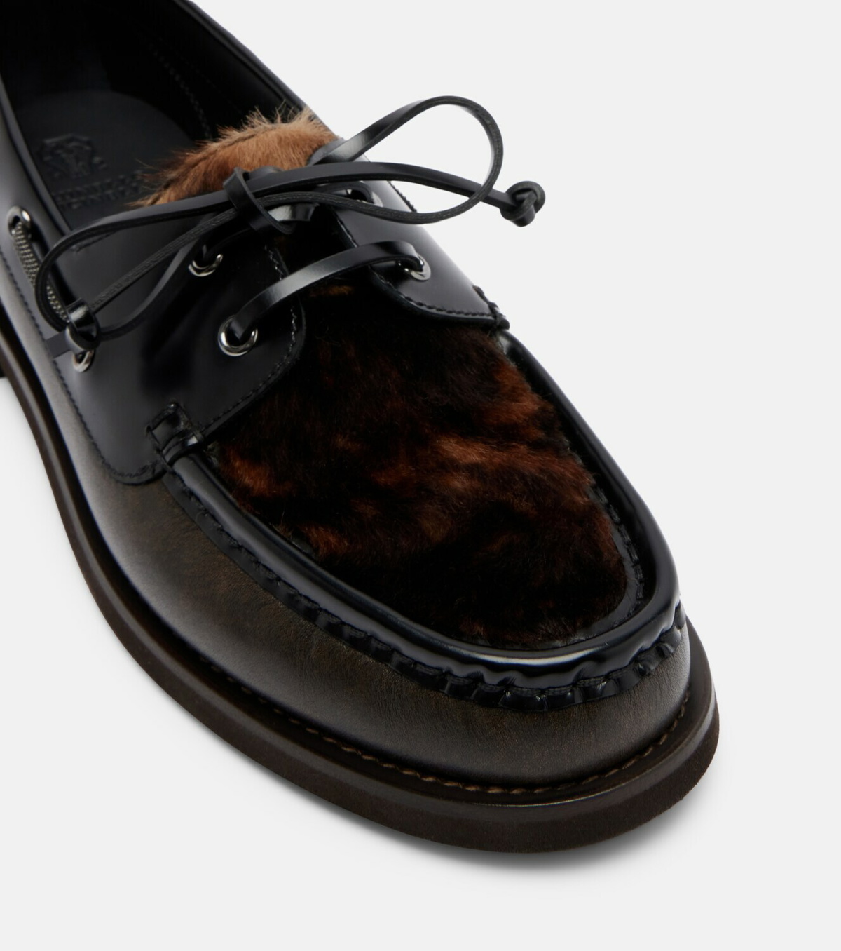 Brunello Cucinelli Monili calf hair-trimmed leather boat shoes