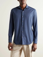 Loro Piana - Andrew Cutaway-Collar Slim-Fit Cotton-Jersey Shirt - Blue