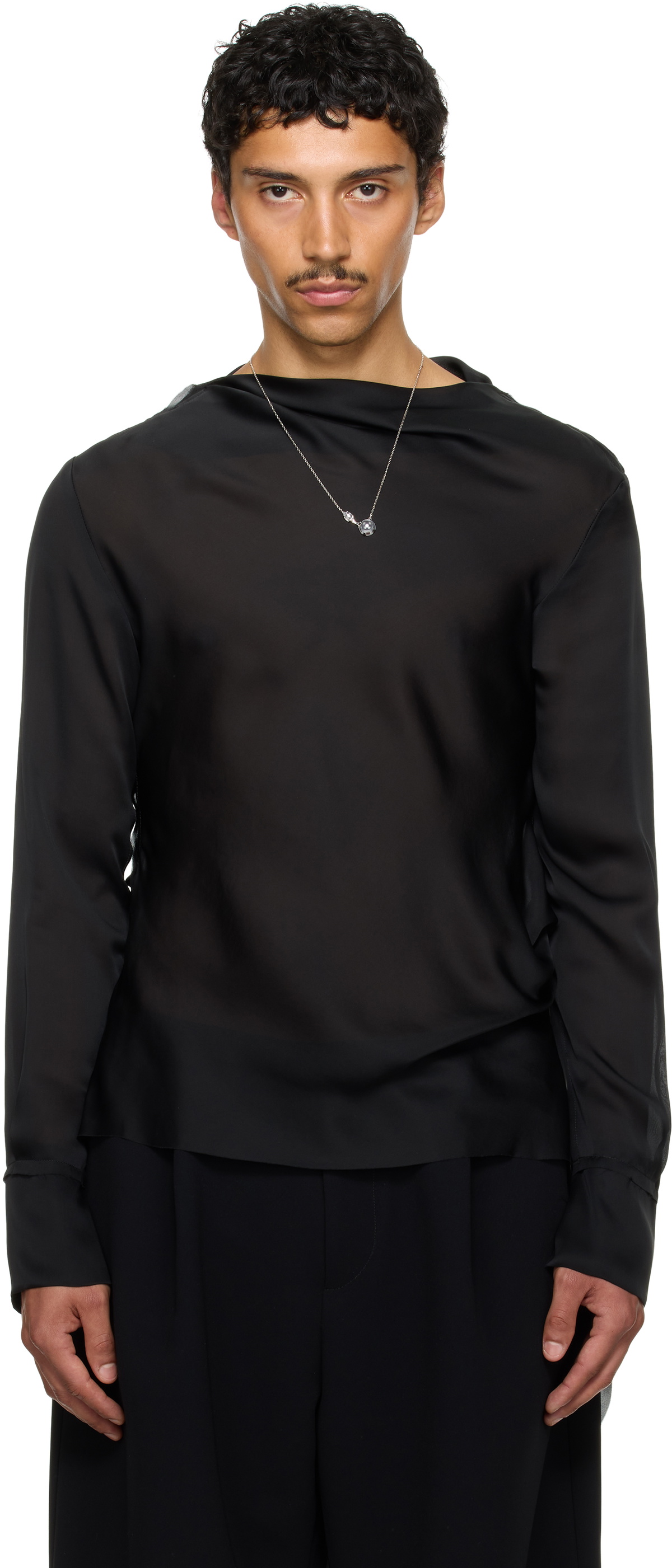 【関税込み】AARON ESH ブラック Satin Trim 長袖Tシャツ AARON ESH Black Satin Trim Long Sleeve T-shirt Aaron Esh