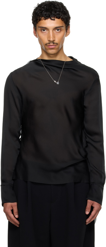 Photo: AARON ESH SSENSE Exclusive Black Draped Neck Long Sleeve Shirt