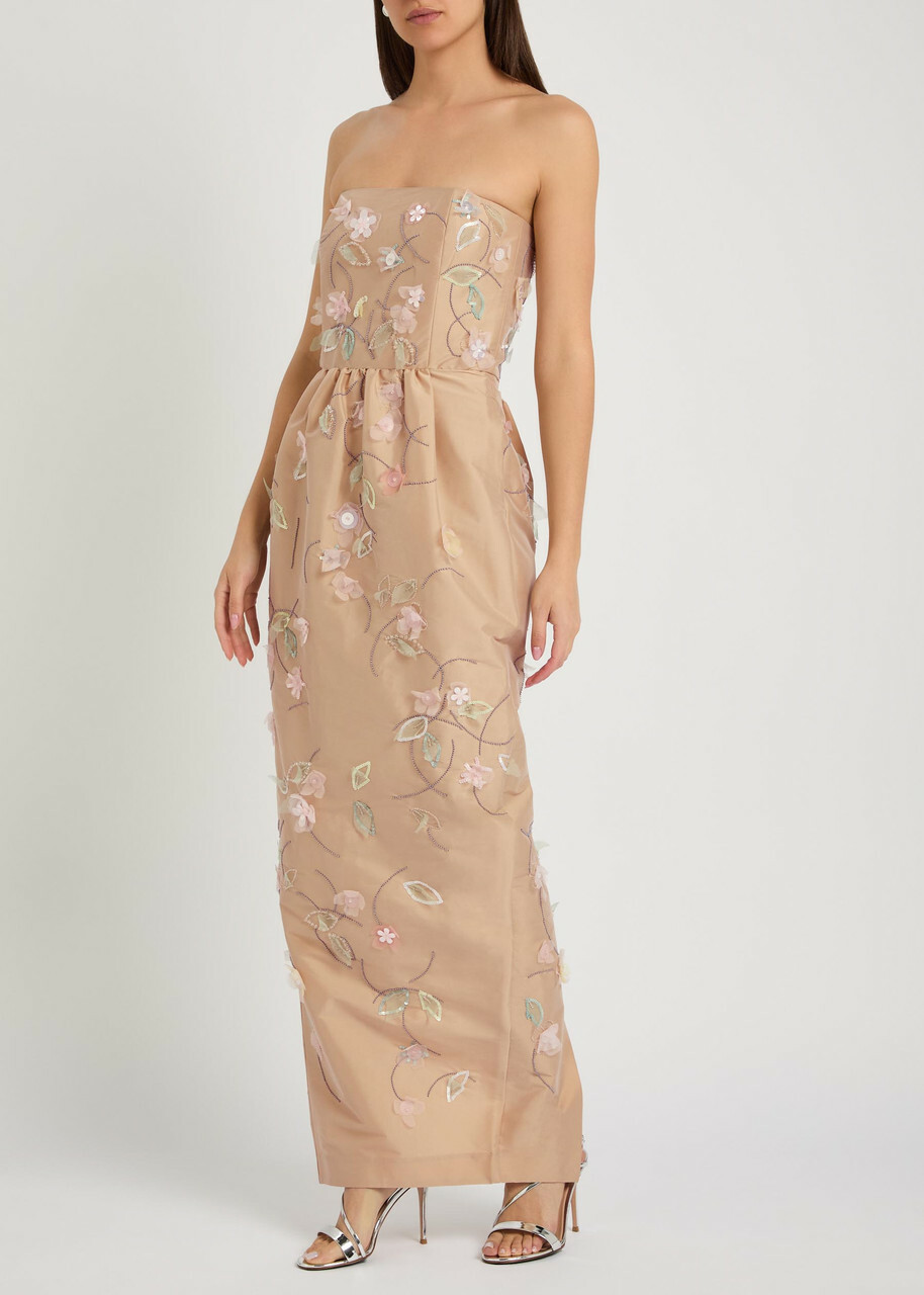 Bernadette Lena Floral Bead-embellished Maxi Dress Beige