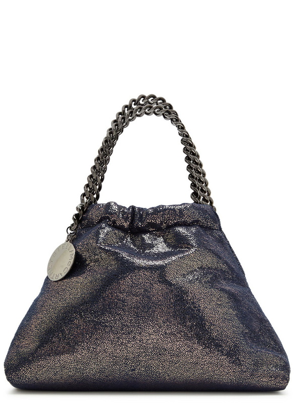 Photo: Stella Mccartney Falabella Mini Drawstring Metallic Faux Suede Tote bag - Navy - One Size