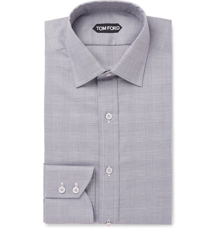 Photo: TOM FORD - Grey Slim-Fit Prince Of Wales Checked Cotton Shirt - Gray