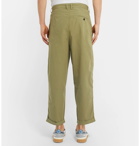 Albam - Wide-Leg Pleated Washed Cotton-Poplin Trousers - Men - Green