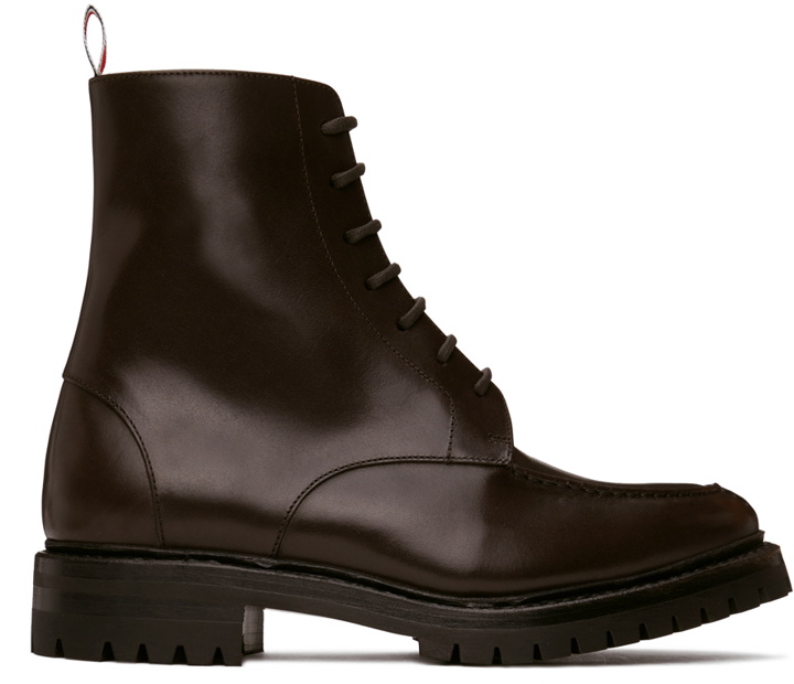 Photo: Thom Browne Brown Commando Sole Apron Stitch Boots