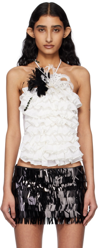 Photo: Fancì Club White Soo Halter Ruffle Tank Top