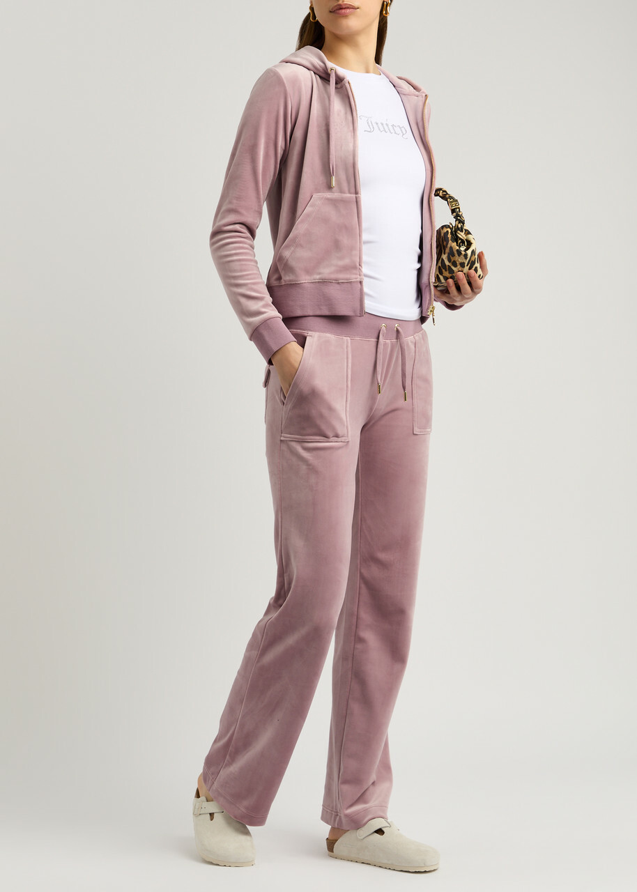 Juicy Couture Del Ray Logo-embroidered Velour Sweatpants Light Pink