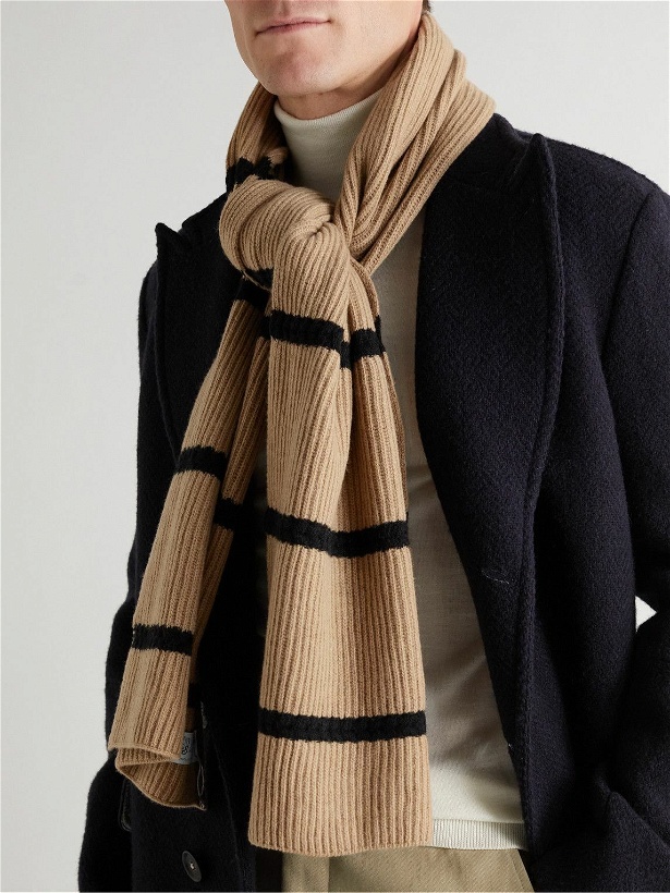 Photo: Johnstons of Elgin - Striped Ribbed Recycled Cashmere and Wool-Blend Scarf