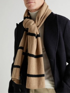 Johnstons of Elgin - Striped Ribbed Recycled Cashmere and Wool-Blend Scarf