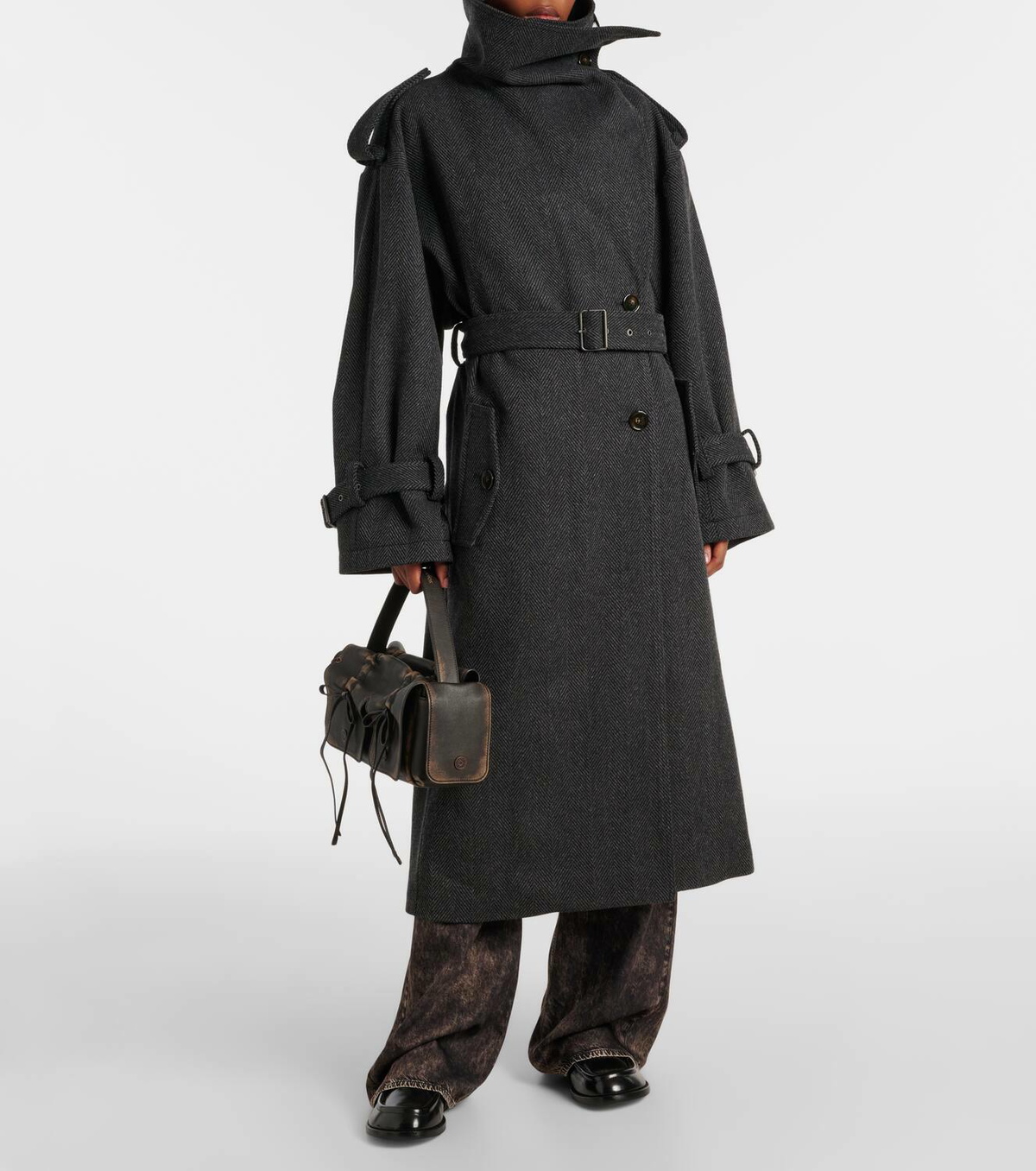Acne Studios Herringbone belted wool-blend coat Acne Studios