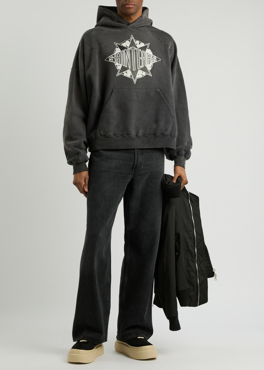 Saint Mxxxxxx X Denim Tears Hooded Cotton Sweatshirt Black