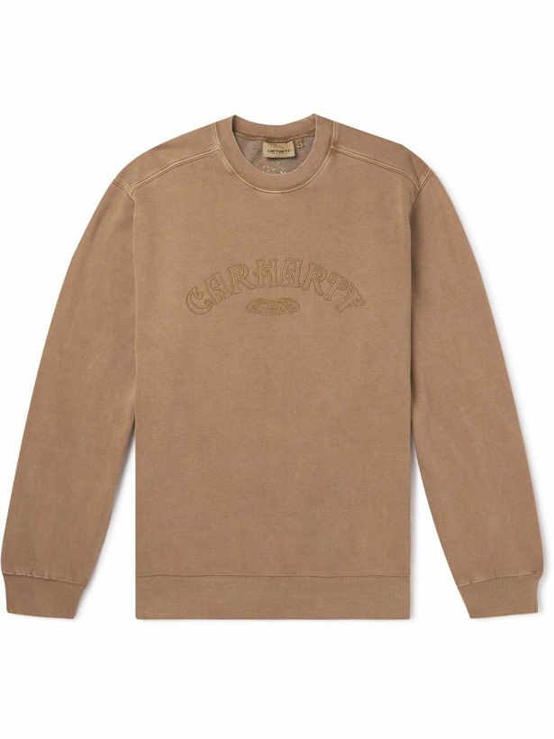 Photo: Carhartt WIP - Logo-Embroidered Garment-Dyed Cotton-Jersey Sweatshirt - Brown