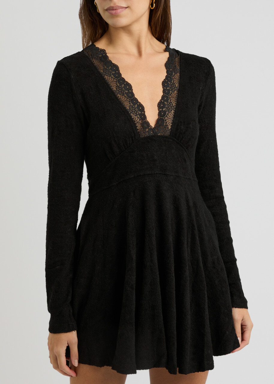 Free People All Yours Bouclé-knit Mini Dress Black
