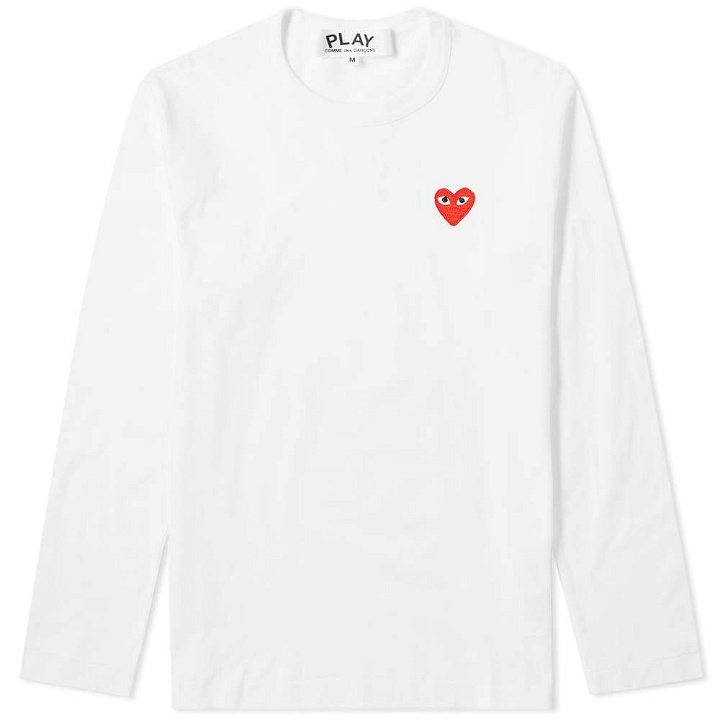 Photo: Comme des Garçons Play Men's Long Sleeve Basic Logo T-Shirt in White/Red