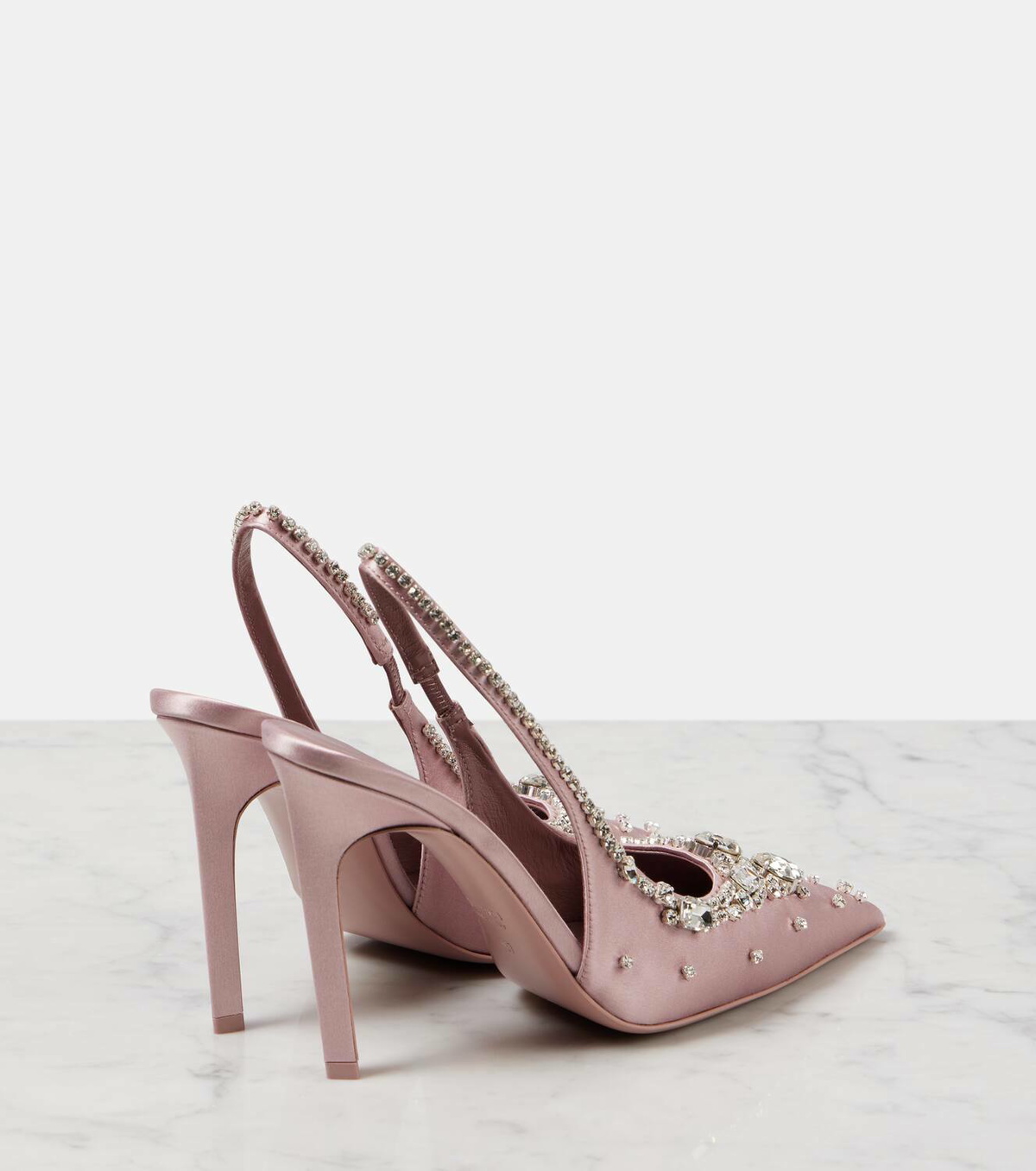 Gucci Talia 105 embellished satin slingback pumps