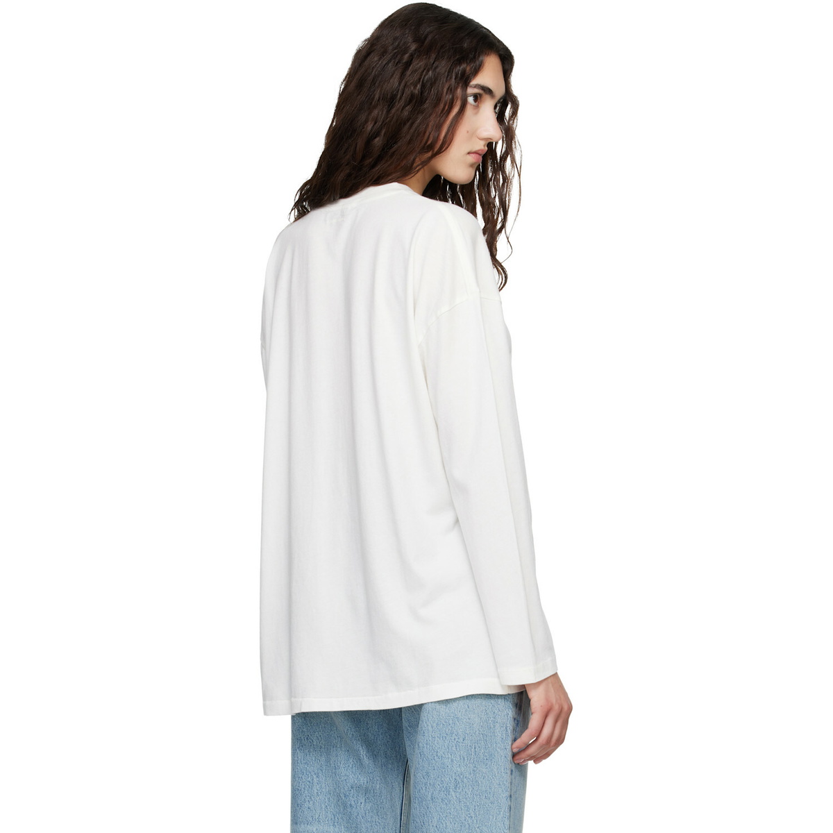 ANINE BING White Ivan Long Sleeve 'New York' Stencil T-shirt