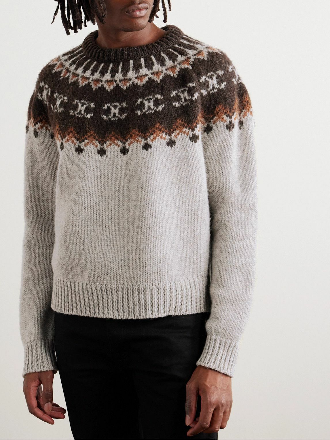 CELINE - Fair Isle Wool Sweater - Gray