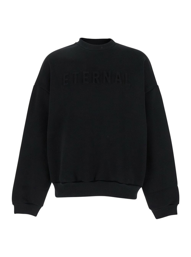Photo: Fear of God Black Crewneck Sweater With Tonal Logo Lettering Embroidery On The Front In Cotton Blend Man