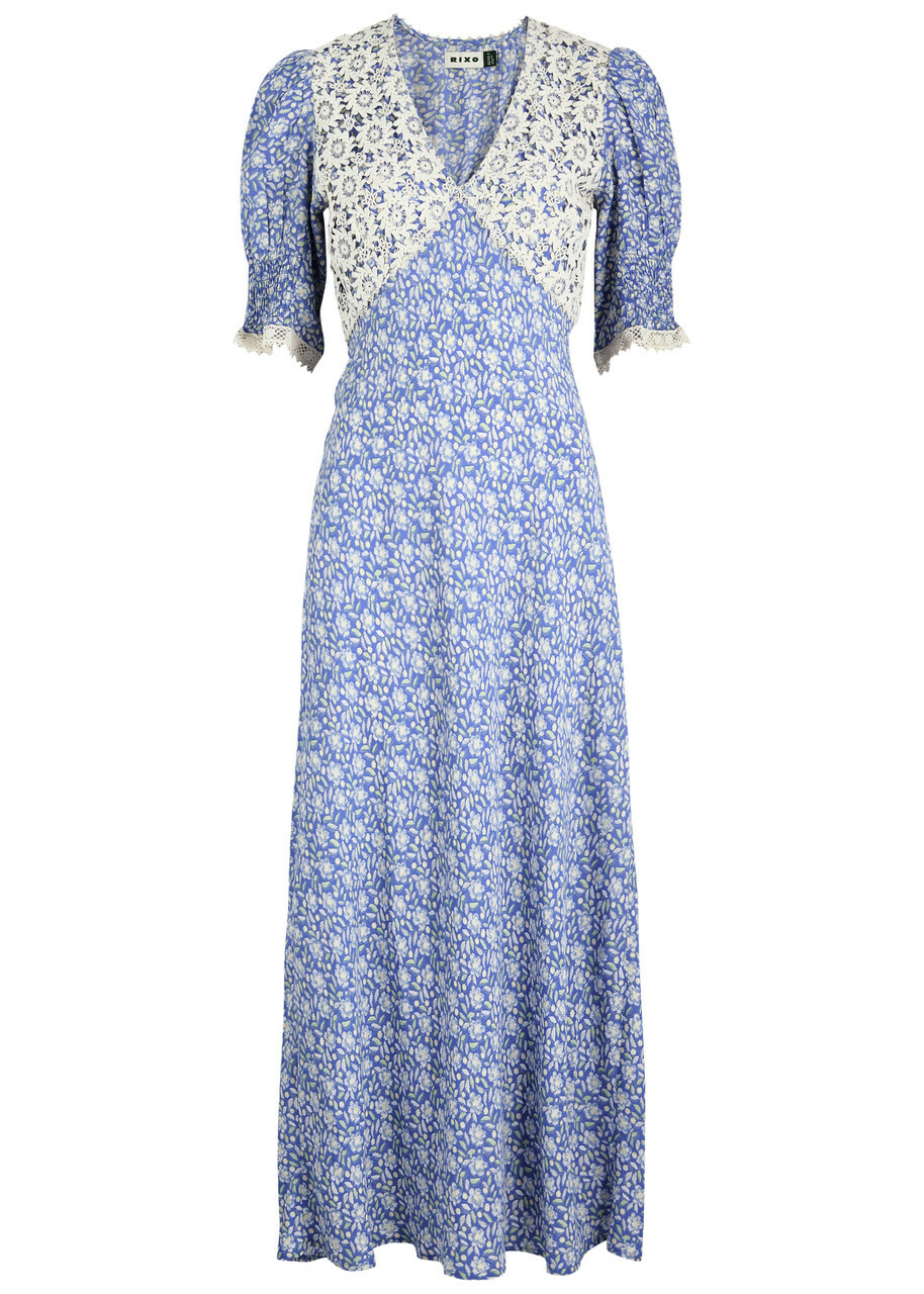 Rixo Olga Lace-trimmed Floral-print Maxi Dress Blue Rixo