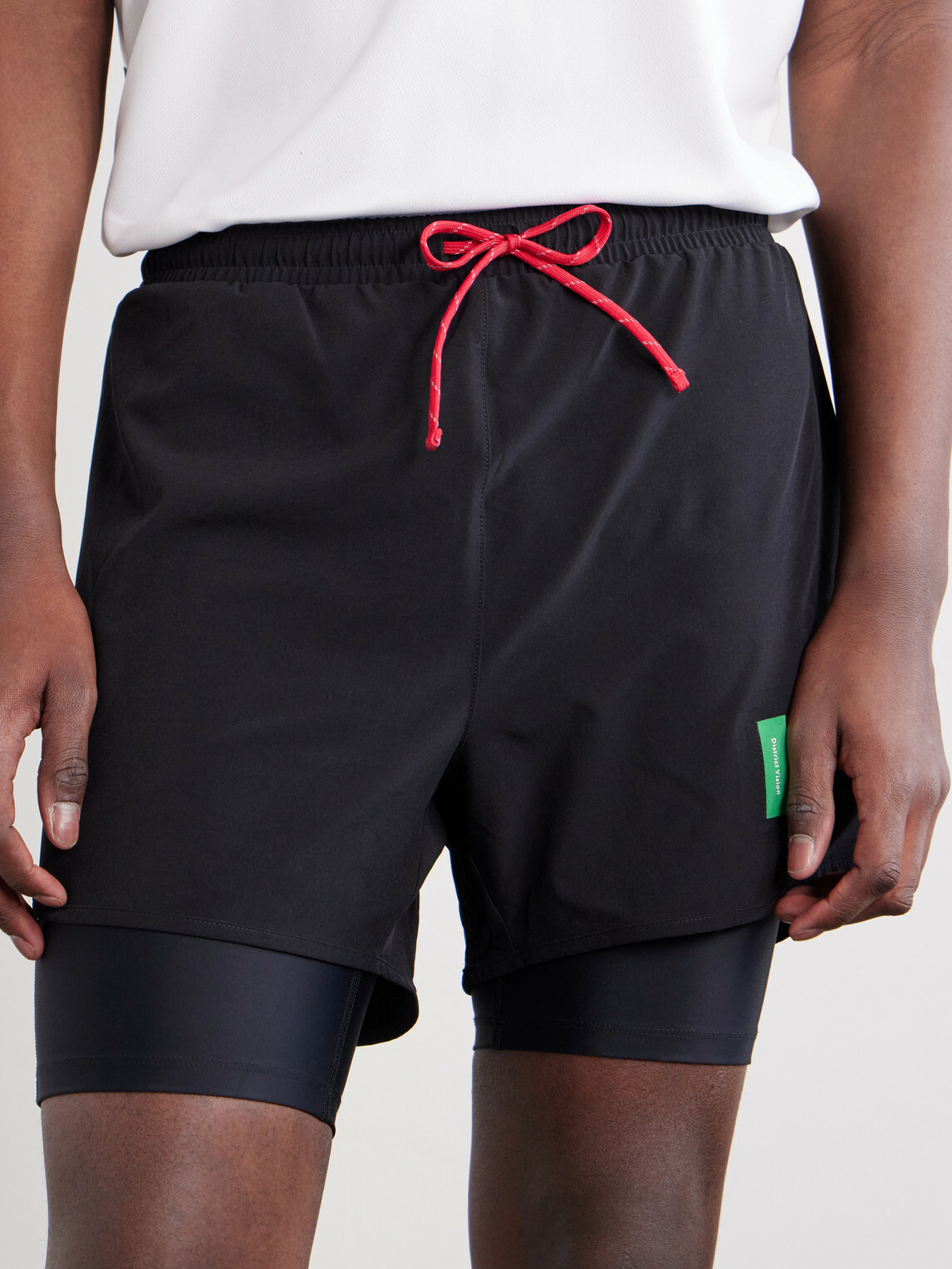 DISTRICT VISION - Straight-Leg Layered Logo-Appliquéd Shell Shorts - Black