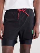 DISTRICT VISION - Straight-Leg Layered Logo-Appliquéd Shell Shorts - Black