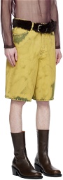 Dries Van Noten Green Garment-Dyed Denim Shorts