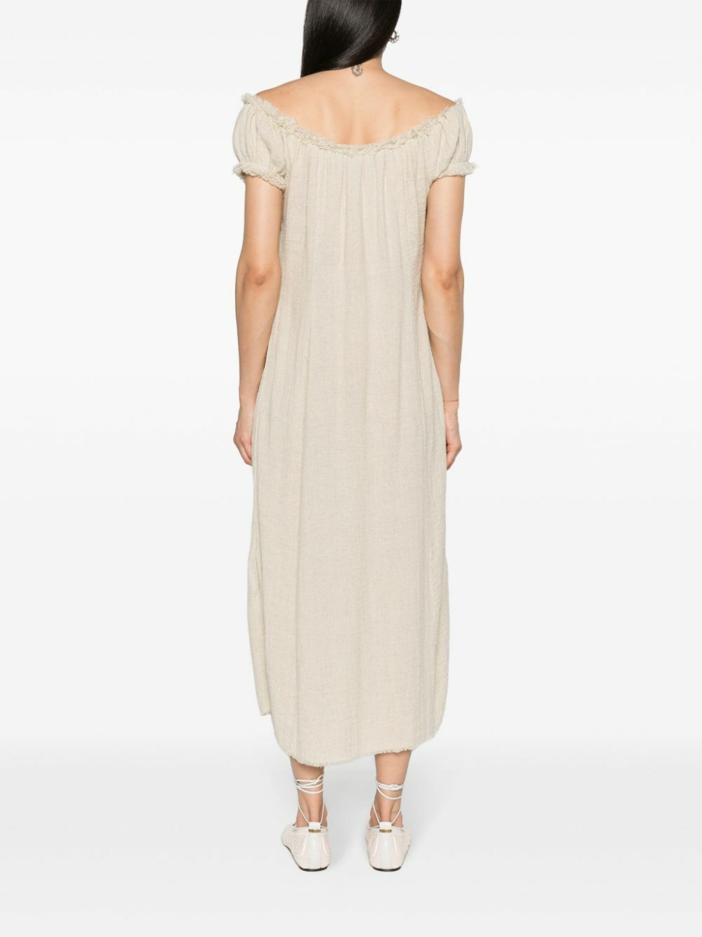 Elena Velez Cloud Beige Off-The-Shoulder Midi Dress Elena Velez