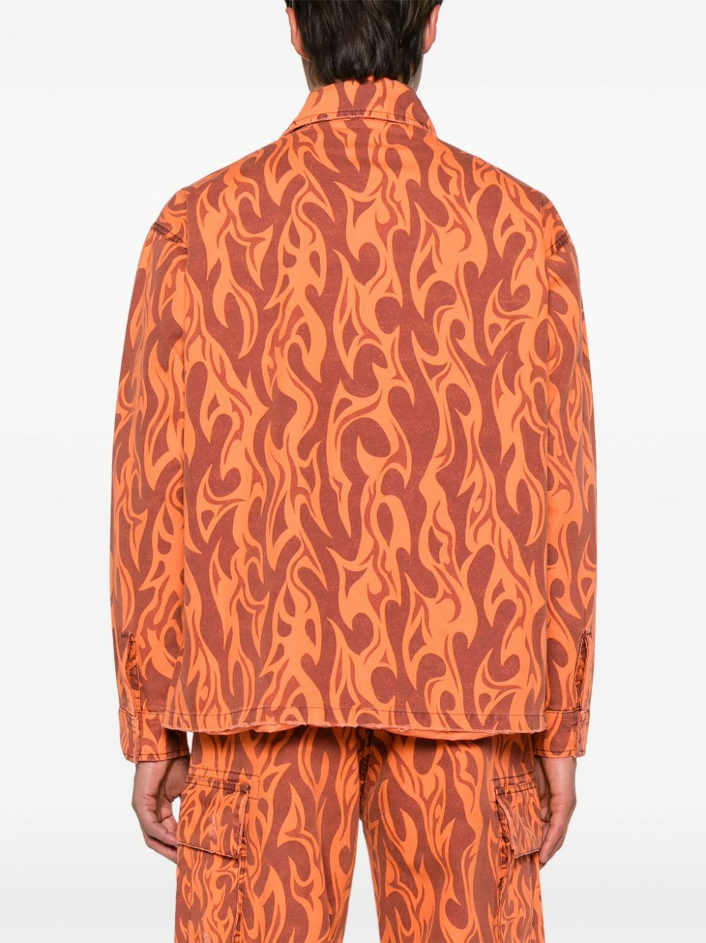 ERL Orange Fire-Print Shirt Jacket