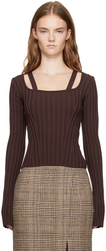 Photo: Recto Brown Scoop Neck Fitted Sweater