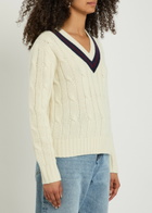 Nili Lotan Fabiana Cable-knit Striped Wool Jumper Off White