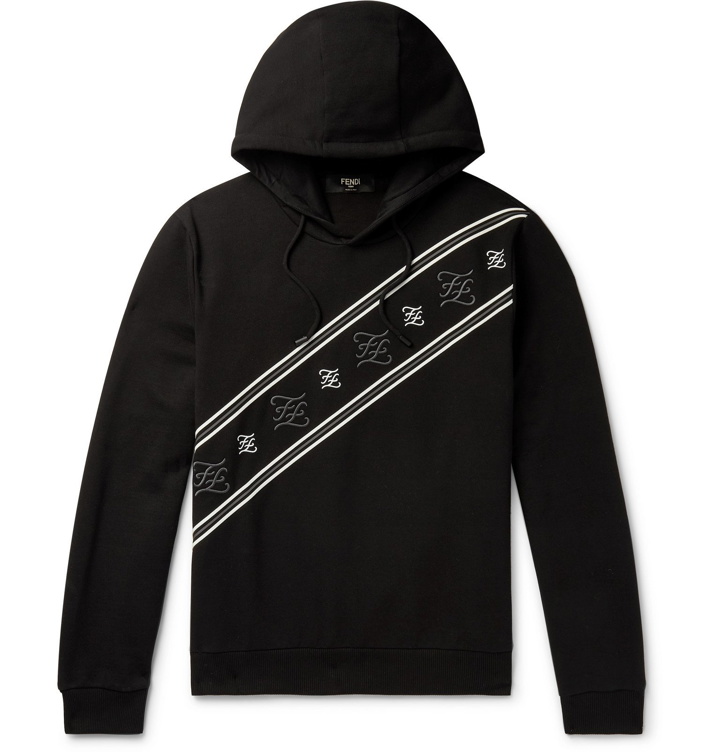 Photo: Fendi - Logo-Embroidered Fleece-Back Cotton-Jersey Hoodie - Black