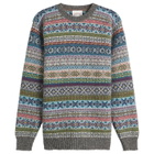 Jamieson's of Shetland Men's Jamiesons of Shetland Fair Isle Crew Knit in Grey/Blue/Green