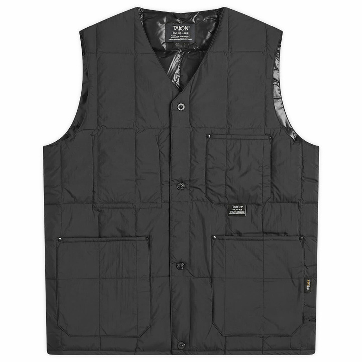 Photo: Taion Men's Work V-Neck Button Down Vest in Black