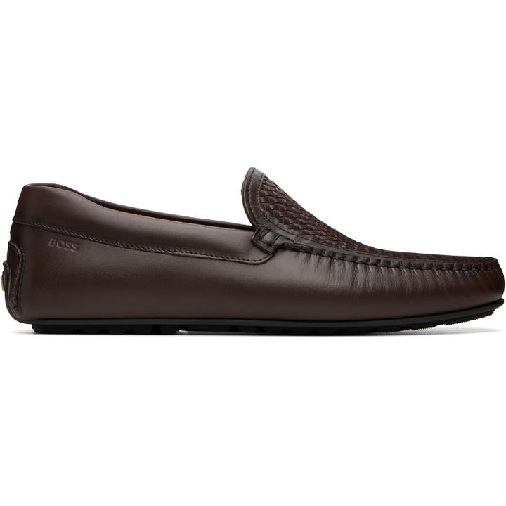 Photo: BOSS Brown Woven Vamp Leather Loafers