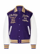 Needles - Cropped Leather-Trimmed Melton Wool Letter Jacket - Purple