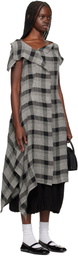 Y's Black & Gray U-Handkerchief Hem Midi Dress