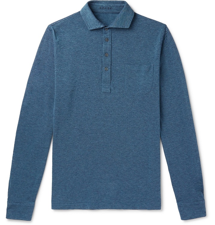 Photo: Sease - Mélange Cotton-Piqué Polo Shirt - Blue